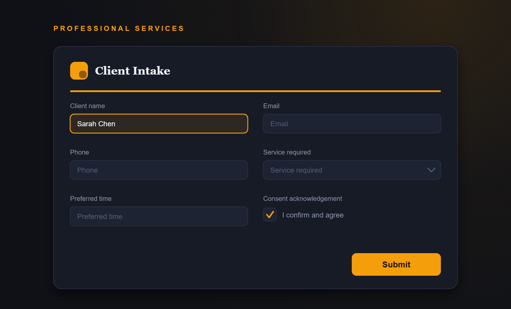 Placeholder image for Client intake forms.
